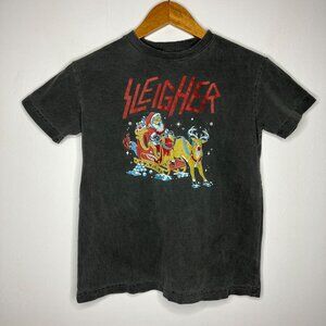 Jean + June Sleigher Santa & Reindeer T-Shirt Kids Size 10 Metal Band Style